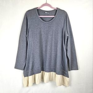 LOGO Lori Goldstein Grey Ruffle Hem Cottagecore Lagenlook Tunic Sweatshirt XL